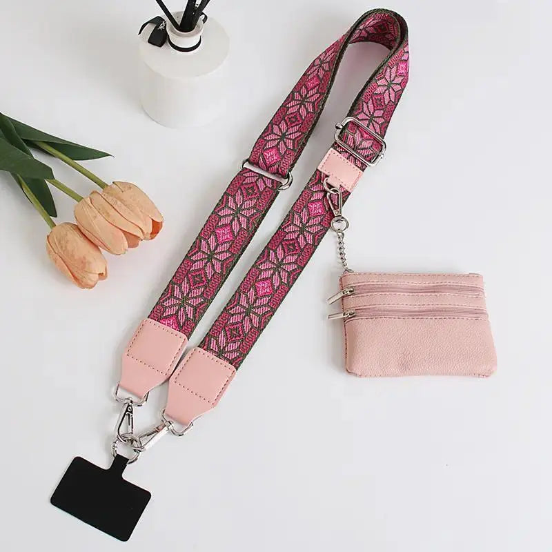 Adjustable Crossbody Cell Phone Holder with Zippered Pouch - Versatile Clip and Go Strap for Hands-Free Use, Ideal for Travel, Running, and Shopping