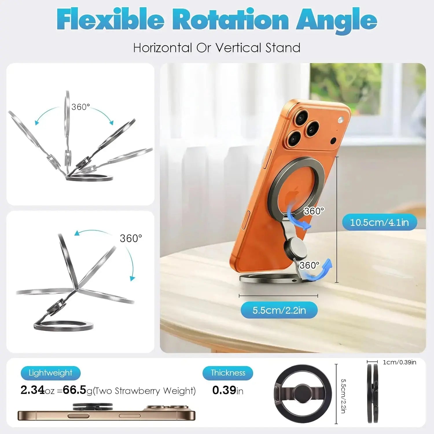 FUDUOO Dual Magnetic Phone Stand and Fidget Spinner Combo - Foldable 360° Rotation Phone Holder, Magsafe Compatible Stress Relief Accessory for Home, Office, Travel, and Gym