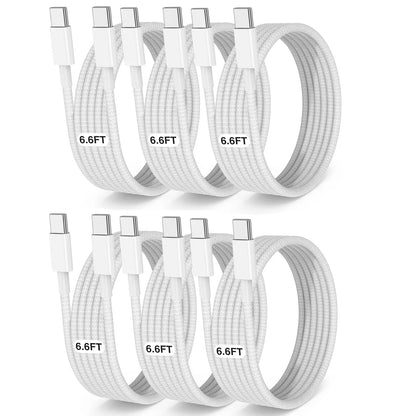 USB-C to USB-C Charging Cable, 60W, 6.6 Ft Nylon Braided Fast Charger for iPhone 17, MacBook Pro, iPad Pro/Air, Samsung Galaxy S24/S24 Ultra/S23