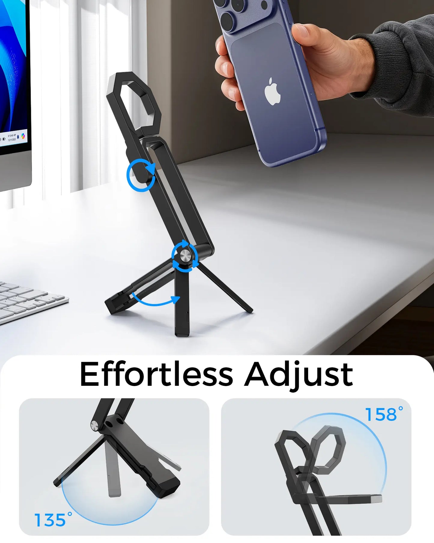 LULULOOK Magnetic Phone Tripod Stand for iPhone and Pixel 10 - Portable and Strong Magnetic Holder for MagSafe - Compatible with iPhone 13/14/15/16/17 Pro Max & Air - Universal Compatibility, Stable, and Versatile Design