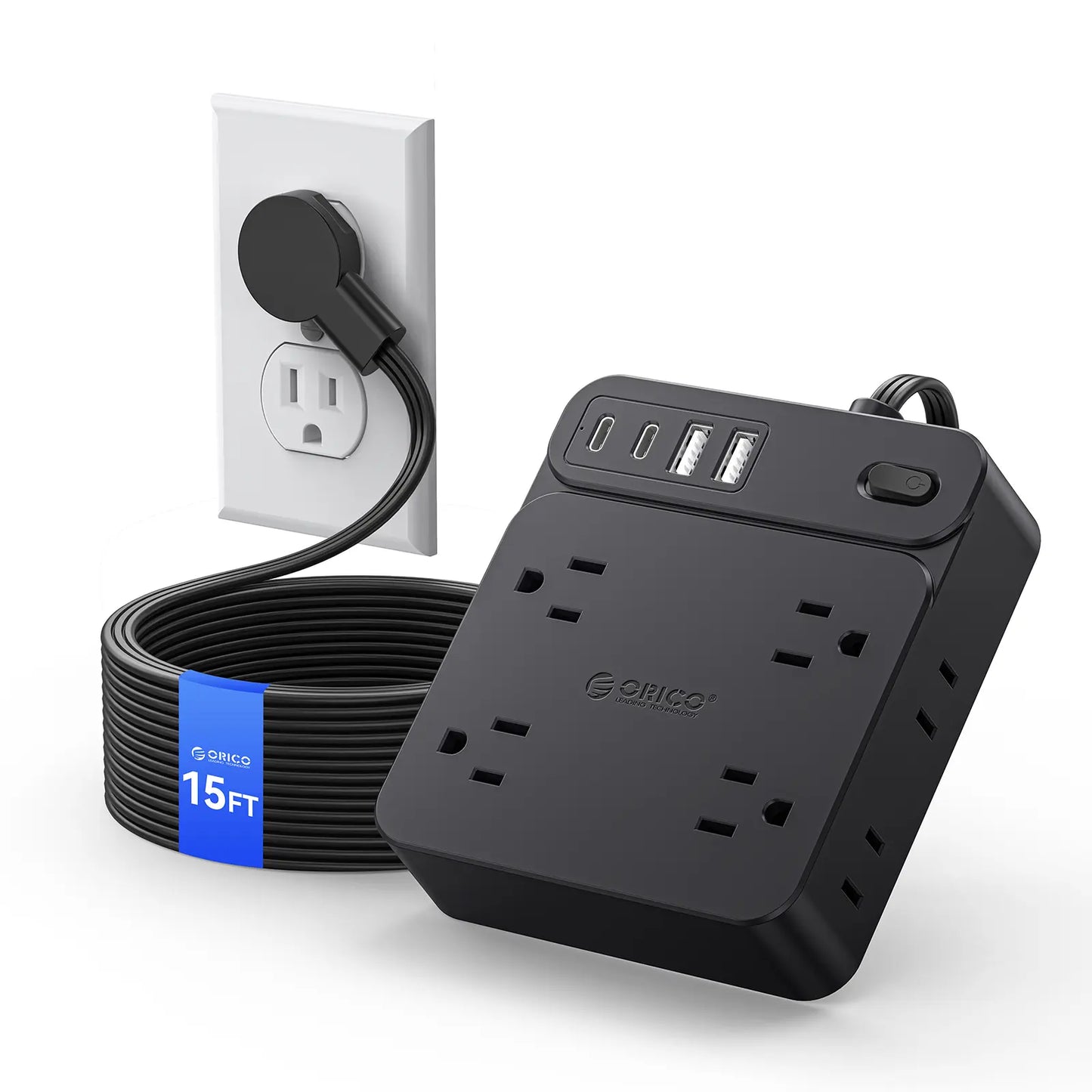 Live Exclusive Surge Protector Power Strip with 8 Outlets and 4 USB Ports (2 USB-C), Overload Protection, Long Extension Cord for Home and Office Use - Model Sp1