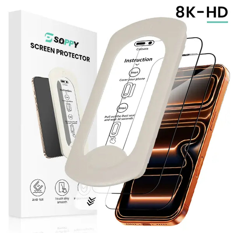 SOPPY iPhone Screen Protector 2-Pack - Clear & Privacy Protection, Fingerprint Resistant, Dust-Free, Bubble-Free Design