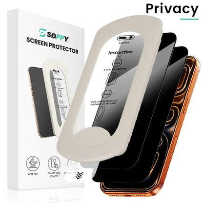 SOPPY iPhone Screen Protector 2-Pack - Clear & Privacy Protection, Fingerprint Resistant, Dust-Free, Bubble-Free Design