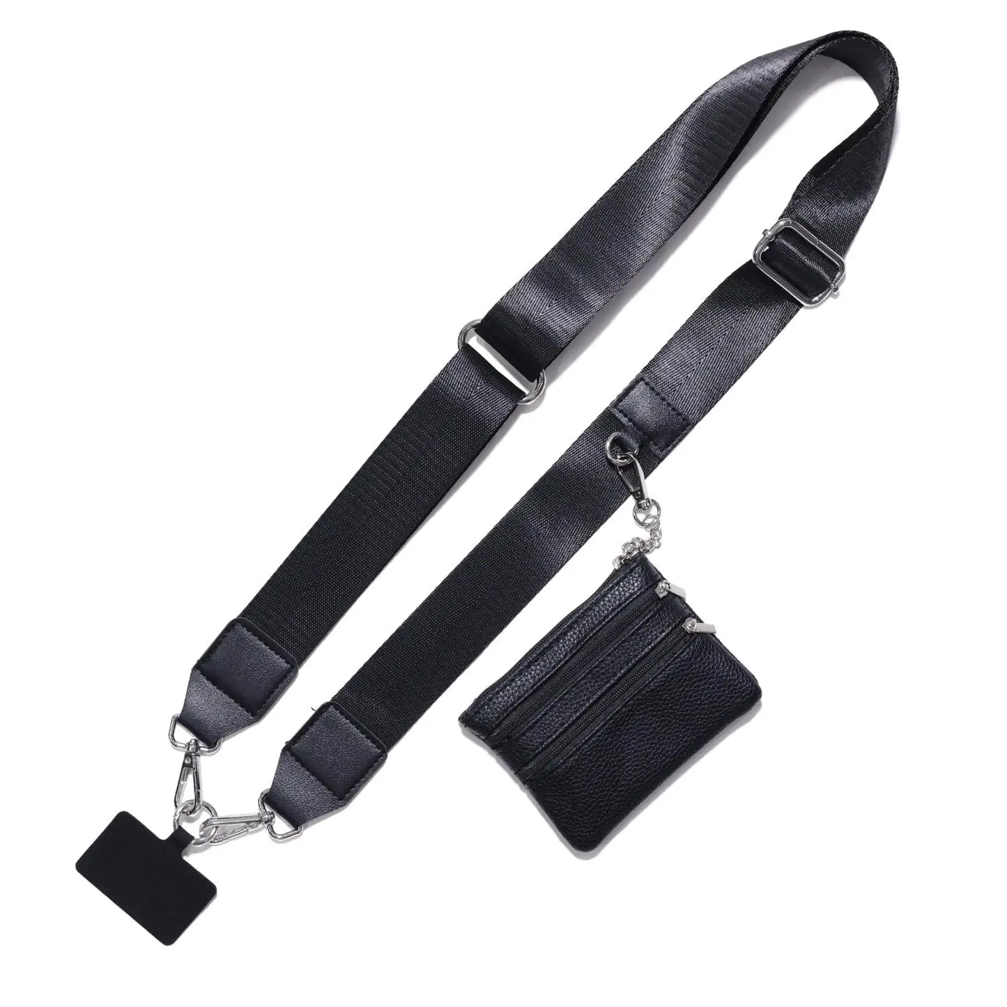 Adjustable Crossbody Phone Holder with Zip Pouch - Clip-On Hands-Free Lanyard Wallet Strap for Travel, Running, and Shopping for Men and Women