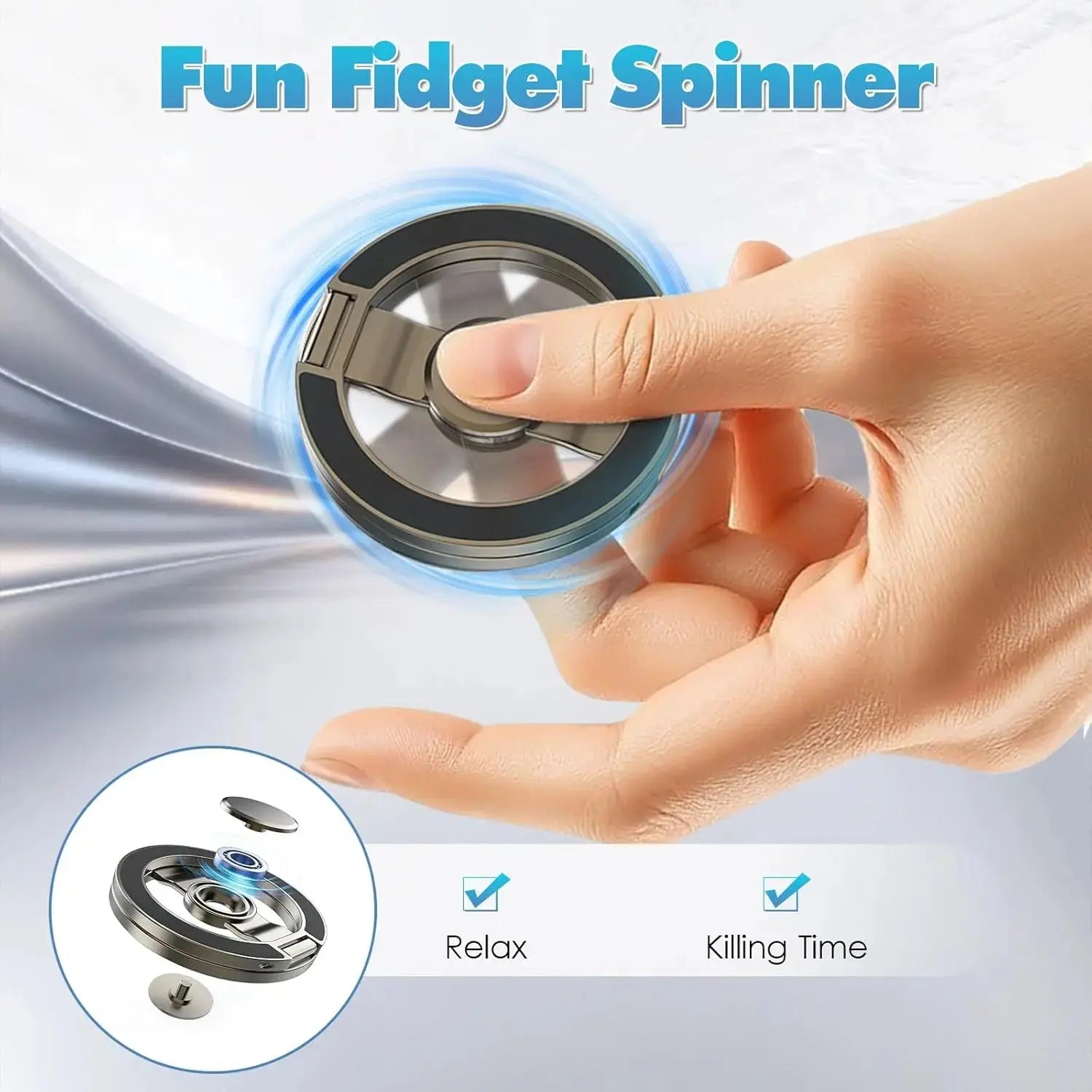 FUDUOO Dual Magnetic Phone Stand and Fidget Spinner Combo - Foldable 360° Rotation Phone Holder, Magsafe Compatible Stress Relief Accessory for Home, Office, Travel, and Gym