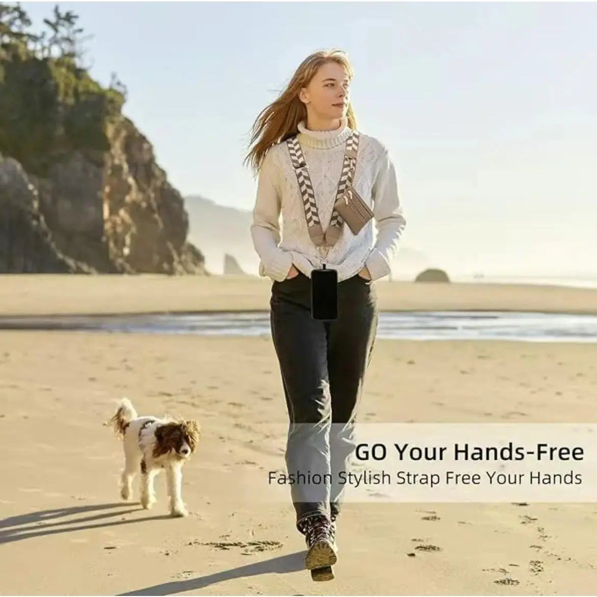 Adjustable Crossbody Cell Phone Holder with Zippered Pouch - Versatile Clip and Go Strap for Hands-Free Use, Ideal for Travel, Running, and Shopping