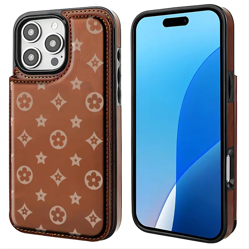 Luxury Floral Print Phone Case for iPhone 17/16/15/14/13 Pro Max - High-Quality PU Leather Wallet with Credit Card Holder, Shockproof and Durable Protection