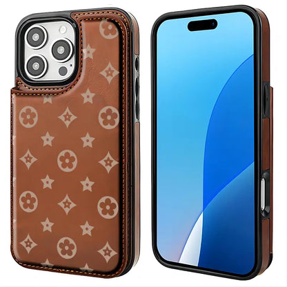 Luxury Floral Print Phone Case for iPhone 17/16/15/14/13 Pro Max - High-Quality PU Leather Wallet with Credit Card Holder, Shockproof and Durable Protection