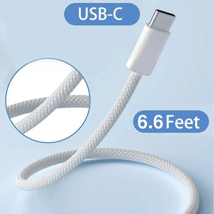 USB-C to USB-C Charging Cable, 60W, 6.6 Ft Nylon Braided Fast Charger for iPhone 17, MacBook Pro, iPad Pro/Air, Samsung Galaxy S24/S24 Ultra/S23