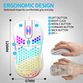 Honeycomb Wired Gaming Mouse with RGB On/Off Switch, 7200 Adjustable DPI, Ergonomic Lightweight Design & High Precision Sensor for Pc/Mac Gamers (White)