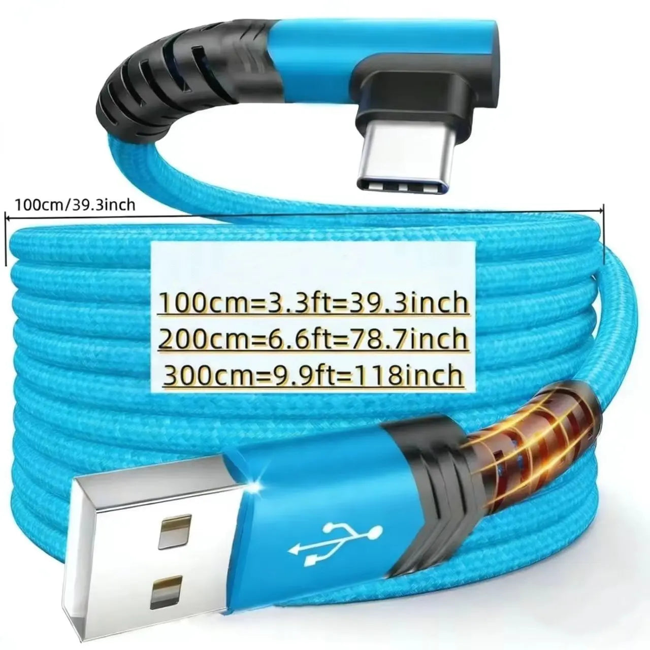 90-Degree USB C Cable - Right Angle Nylon Braided Fast Charging Cable for Smartphones, iPhone 16 Pro Max, Samsung Galaxy S24 Ultra, and iPad Air 6