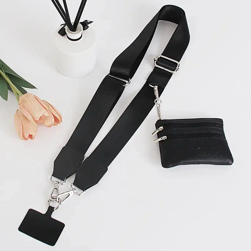 Adjustable Crossbody Cell Phone Holder with Zippered Pouch - Versatile Clip and Go Strap for Hands-Free Use, Ideal for Travel, Running, and Shopping