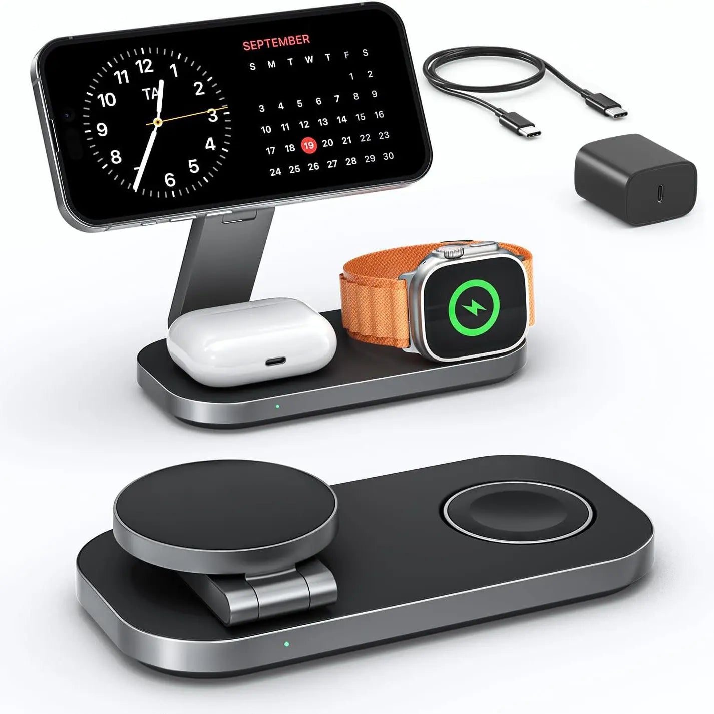 Ressonic 3-in-1 Foldable Magnetic Wireless Charging Station - 15W Fast Charging for iPhone 17/16/15/14/13/12, Apple Watch, and AirPods - Portable Travel Charging Hub with Standby Mode Support