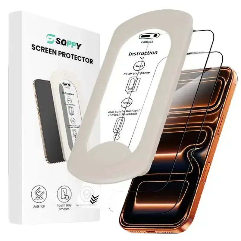 SOPPY iPhone Screen Protector 2-Pack - Clear & Privacy Protection, Fingerprint Resistant, Dust-Free, Bubble-Free Design