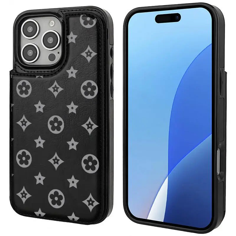 Luxury Floral Print Phone Case for iPhone 17/16/15/14/13 Pro Max - High-Quality PU Leather Wallet with Credit Card Holder, Shockproof and Durable Protection