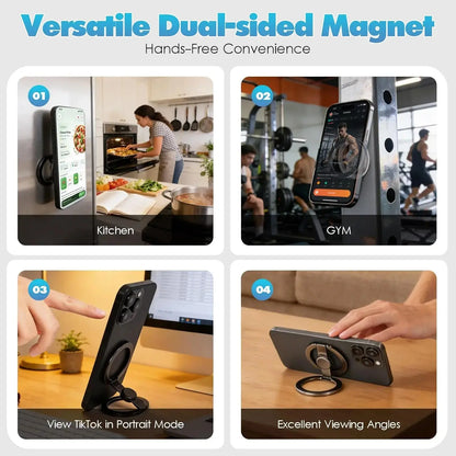 FUDUOO Dual Magnetic Phone Stand and Fidget Spinner Combo - Foldable 360° Rotation Phone Holder, Magsafe Compatible Stress Relief Accessory for Home, Office, Travel, and Gym