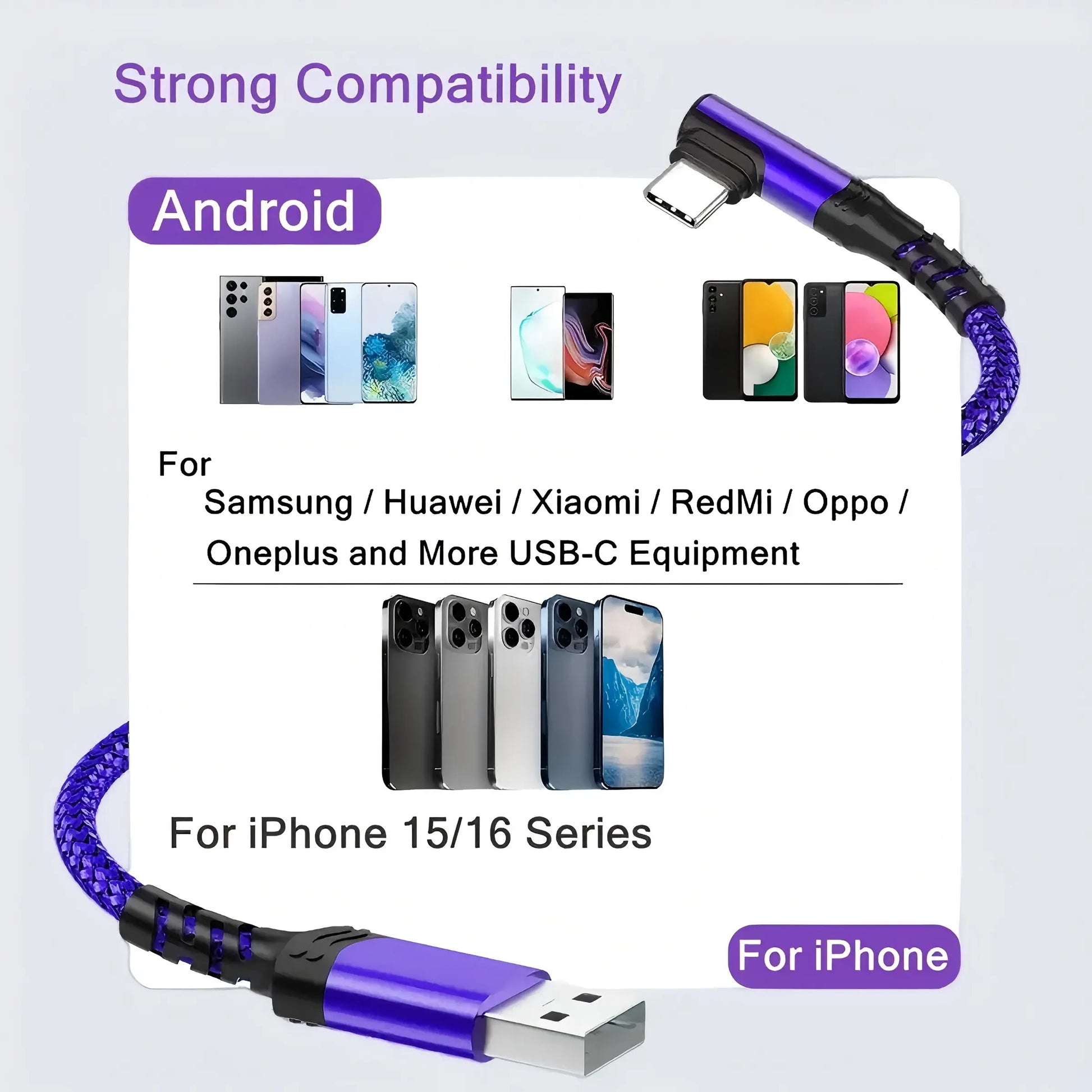 90-Degree USB C Cable - Right Angle Nylon Braided Fast Charging Cable for Smartphones, iPhone 16 Pro Max, Samsung Galaxy S24 Ultra, and iPad Air 6