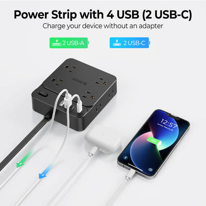 Live Exclusive Surge Protector Power Strip with 8 Outlets and 4 USB Ports (2 USB-C), Overload Protection, Long Extension Cord for Home and Office Use - Model Sp1