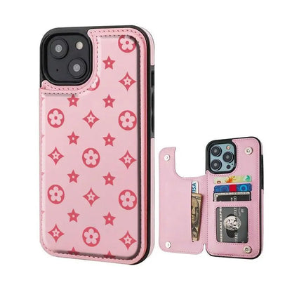 Luxury Floral Print Phone Case for iPhone 17/16/15/14/13 Pro Max - High-Quality PU Leather Wallet with Credit Card Holder, Shockproof and Durable Protection