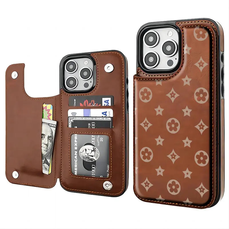Luxury Floral Print Phone Case for iPhone 17/16/15/14/13 Pro Max - High-Quality PU Leather Wallet with Credit Card Holder, Shockproof and Durable Protection