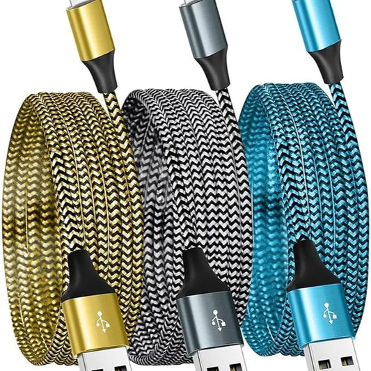 MFi Certified 3-Pack USB to Lightning Charging Cable - Nylon Braided Fast Charging Cord, 2.4A Speed, Compatible with iPhone 14 Plus/Pro Max/13/12/11/Xs/Xr/8 Plus/7/6/Se, iPad & More, Durable with Colorful Cover - Summerwins