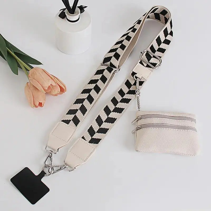 Adjustable Crossbody Cell Phone Holder with Zippered Pouch - Versatile Clip and Go Strap for Hands-Free Use, Ideal for Travel, Running, and Shopping
