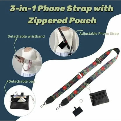 Adjustable Crossbody Cell Phone Holder with Zippered Pouch - Versatile Clip and Go Strap for Hands-Free Use, Ideal for Travel, Running, and Shopping