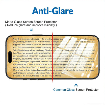 Matte Glass Screen Protector (Non-Privacy) for iPhone 11-17 Pro Max, Compatible Smartphone Accessories, Anti-Glare and Anti-Fingerprint, 2-Pack with Camera Lens Protector