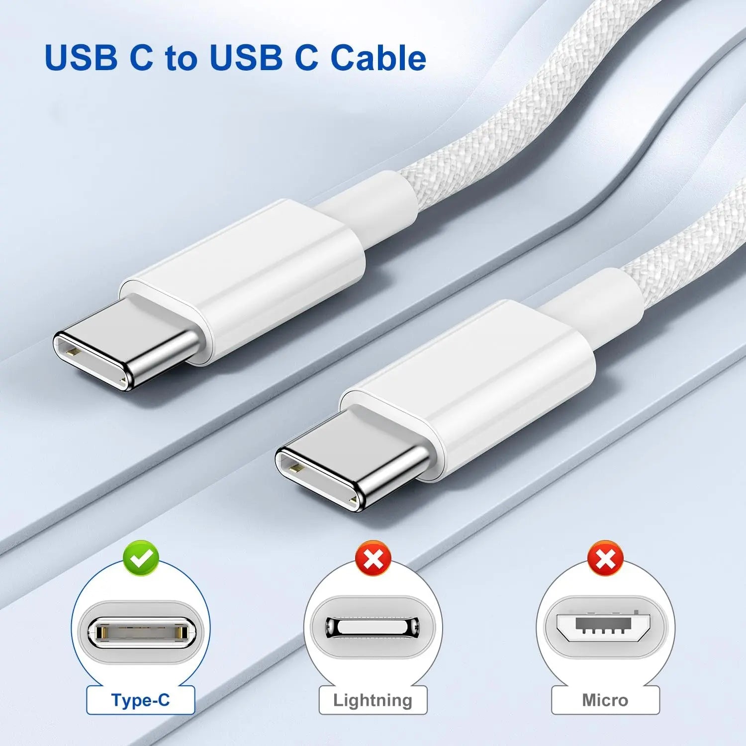 USB-C to USB-C Charging Cable, 60W, 6.6 Ft Nylon Braided Fast Charger for iPhone 17, MacBook Pro, iPad Pro/Air, Samsung Galaxy S24/S24 Ultra/S23