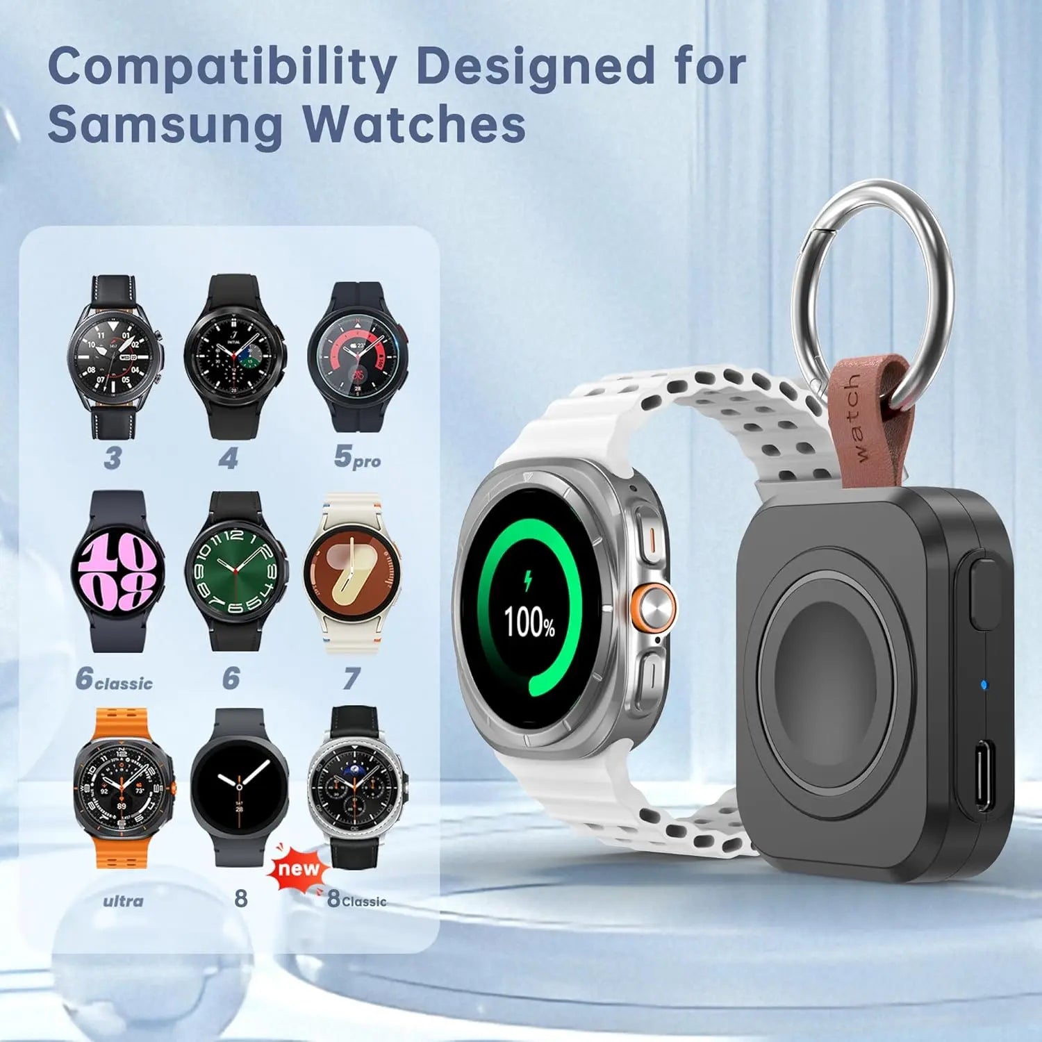 Portable Wireless Charger for Samsung Galaxy Watch Active Series 1-8 and Pro/Classic Models, 1200mAh Capacity with Fast Charging Support (Not Compatible with Apple Watch)