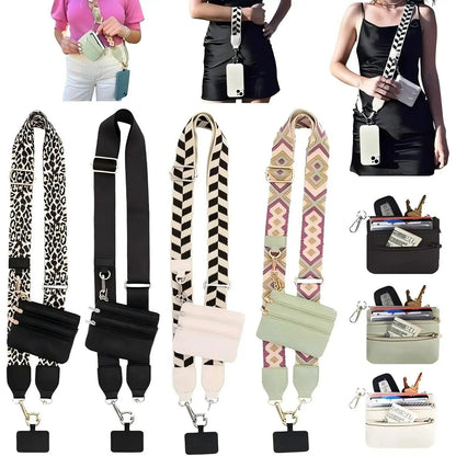 Adjustable Crossbody Cell Phone Holder with Zippered Pouch - Versatile Clip and Go Strap for Hands-Free Use, Ideal for Travel, Running, and Shopping