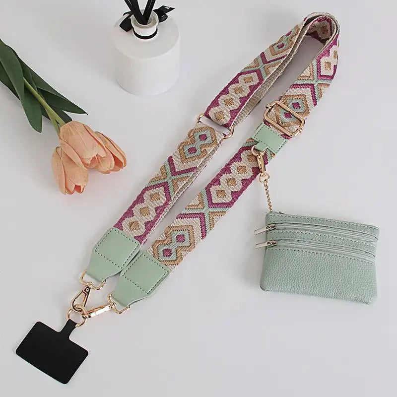 Adjustable Crossbody Cell Phone Holder with Zippered Pouch - Versatile Clip and Go Strap for Hands-Free Use, Ideal for Travel, Running, and Shopping