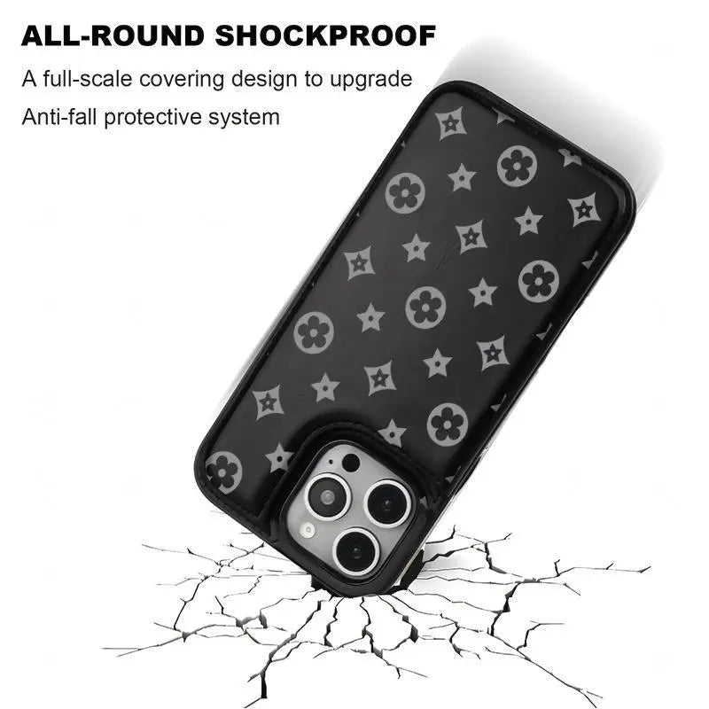 Luxury Floral Print Phone Case for iPhone 17/16/15/14/13 Pro Max - High-Quality PU Leather Wallet with Credit Card Holder, Shockproof and Durable Protection