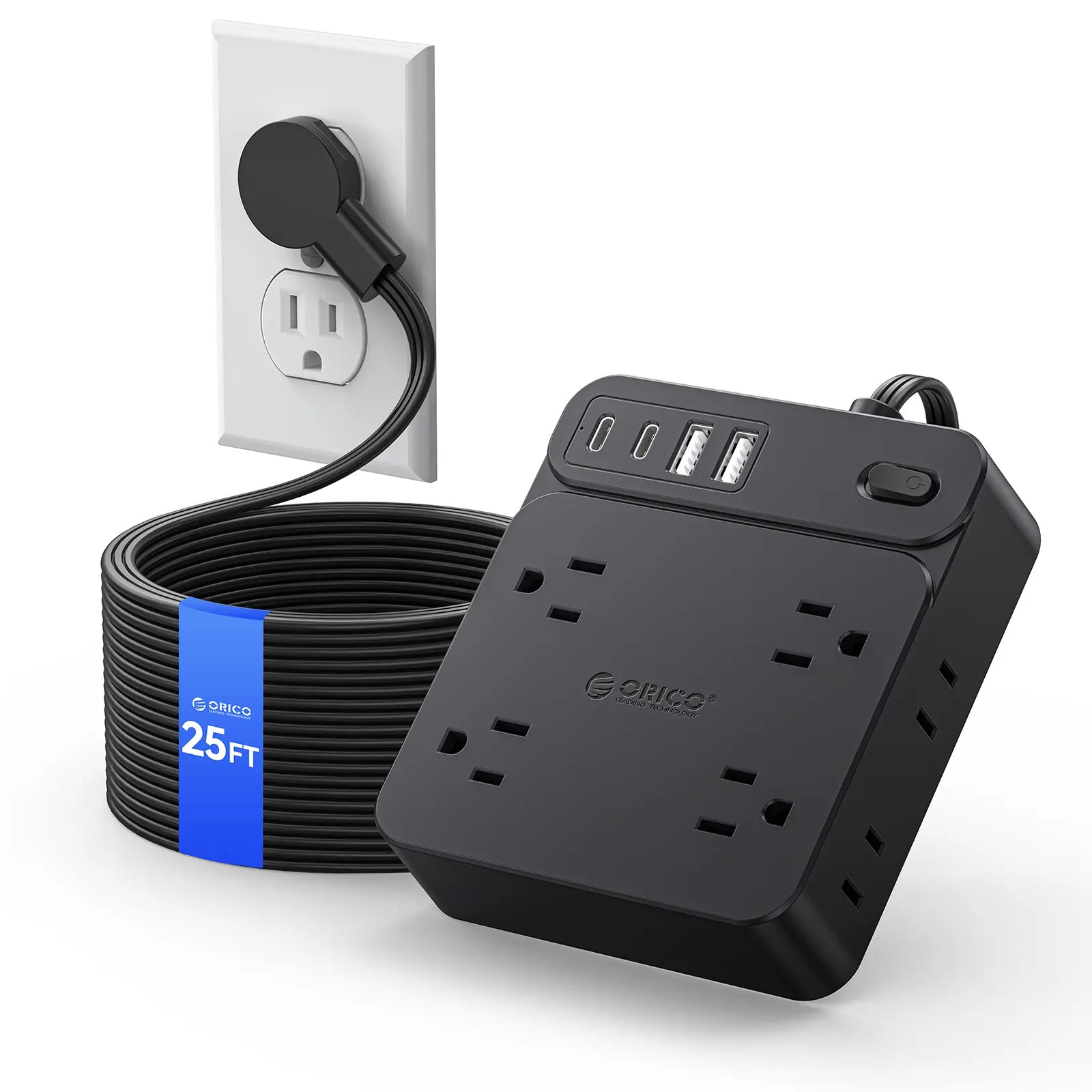 Live Exclusive Surge Protector Power Strip with 8 Outlets and 4 USB Ports (2 USB-C), Overload Protection, Long Extension Cord for Home and Office Use - Model Sp1