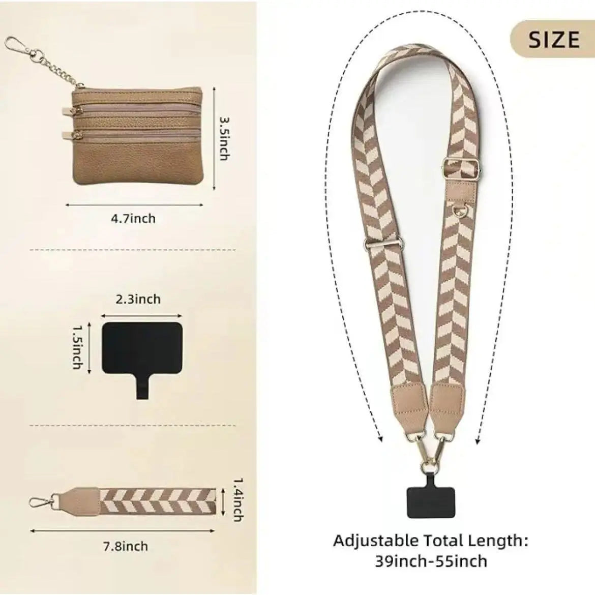Adjustable Crossbody Cell Phone Holder with Zippered Pouch - Versatile Clip and Go Strap for Hands-Free Use, Ideal for Travel, Running, and Shopping