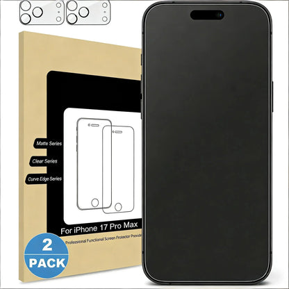 Matte Glass Screen Protector (Non-Privacy) for iPhone 11-17 Pro Max, Compatible Smartphone Accessories, Anti-Glare and Anti-Fingerprint, 2-Pack with Camera Lens Protector
