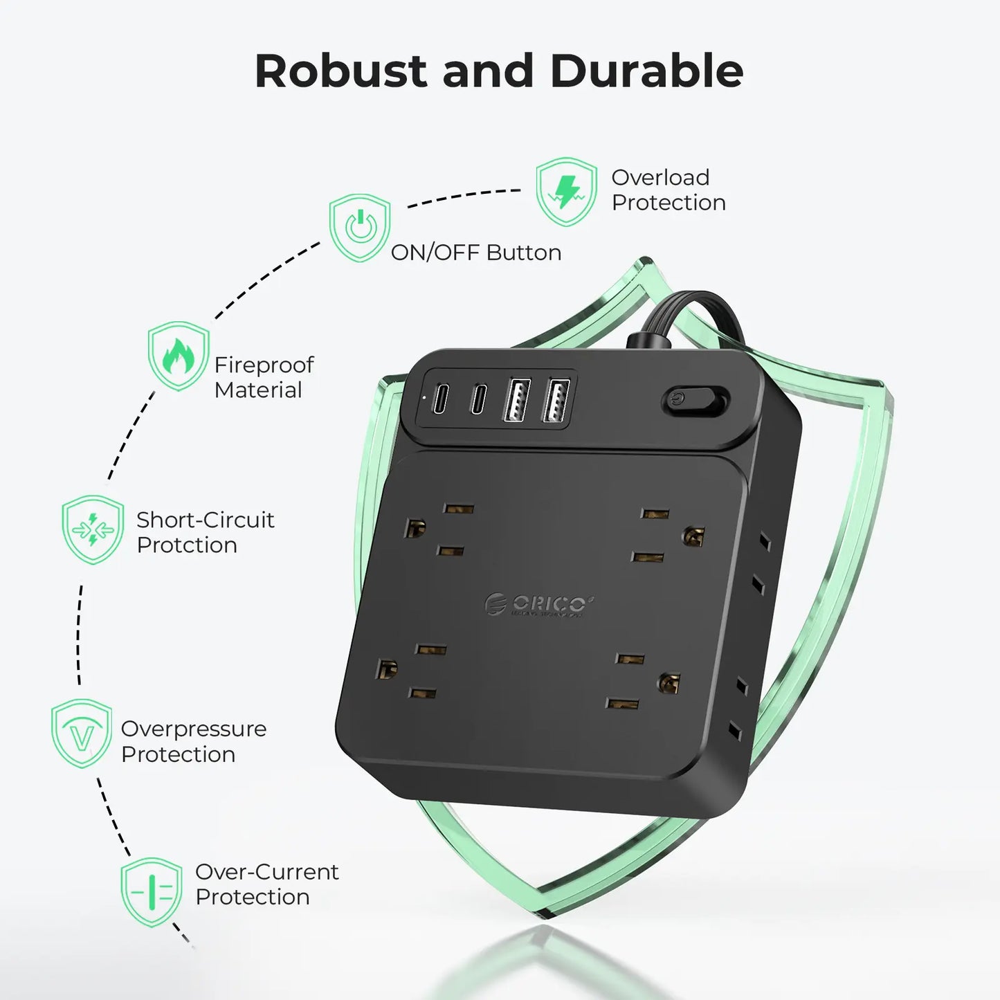 Live Exclusive Surge Protector Power Strip with 8 Outlets and 4 USB Ports (2 USB-C), Overload Protection, Long Extension Cord for Home and Office Use - Model Sp1