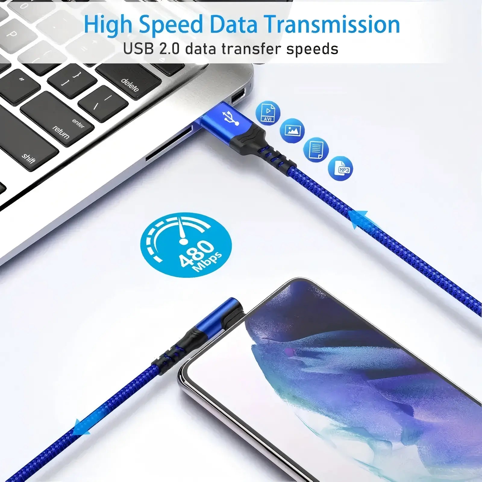 90-Degree USB C Cable - Right Angle Nylon Braided Fast Charging Cable for Smartphones, iPhone 16 Pro Max, Samsung Galaxy S24 Ultra, and iPad Air 6