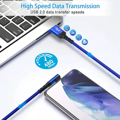 90-Degree USB C Cable - Right Angle Nylon Braided Fast Charging Cable for Smartphones, iPhone 16 Pro Max, Samsung Galaxy S24 Ultra, and iPad Air 6