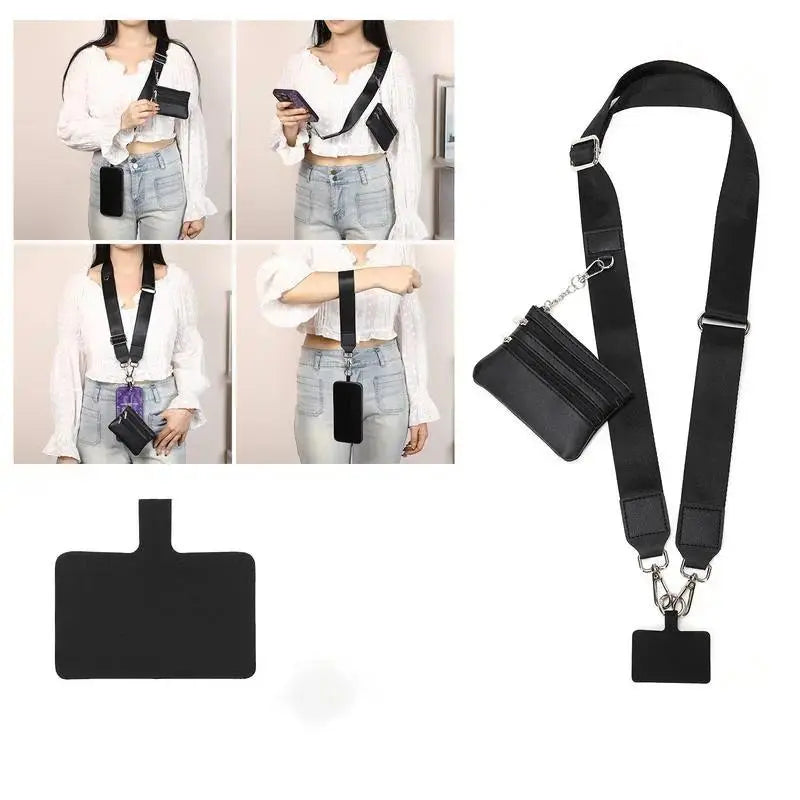 Adjustable Crossbody Cell Phone Holder with Zippered Pouch - Versatile Clip and Go Strap for Hands-Free Use, Ideal for Travel, Running, and Shopping