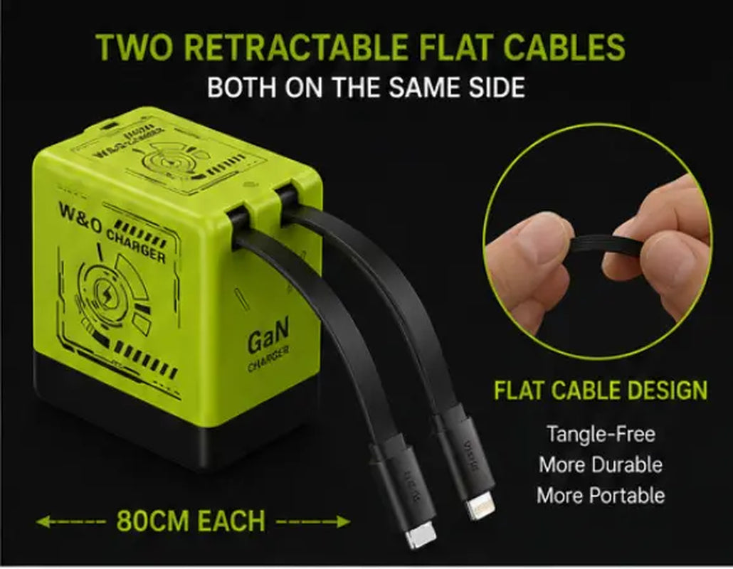 66W Retractable Gan Charger | Dual Fast Charging for USB-C and iPhone