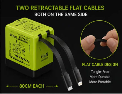 66W Retractable Gan Charger | Dual Fast Charging for USB-C and iPhone