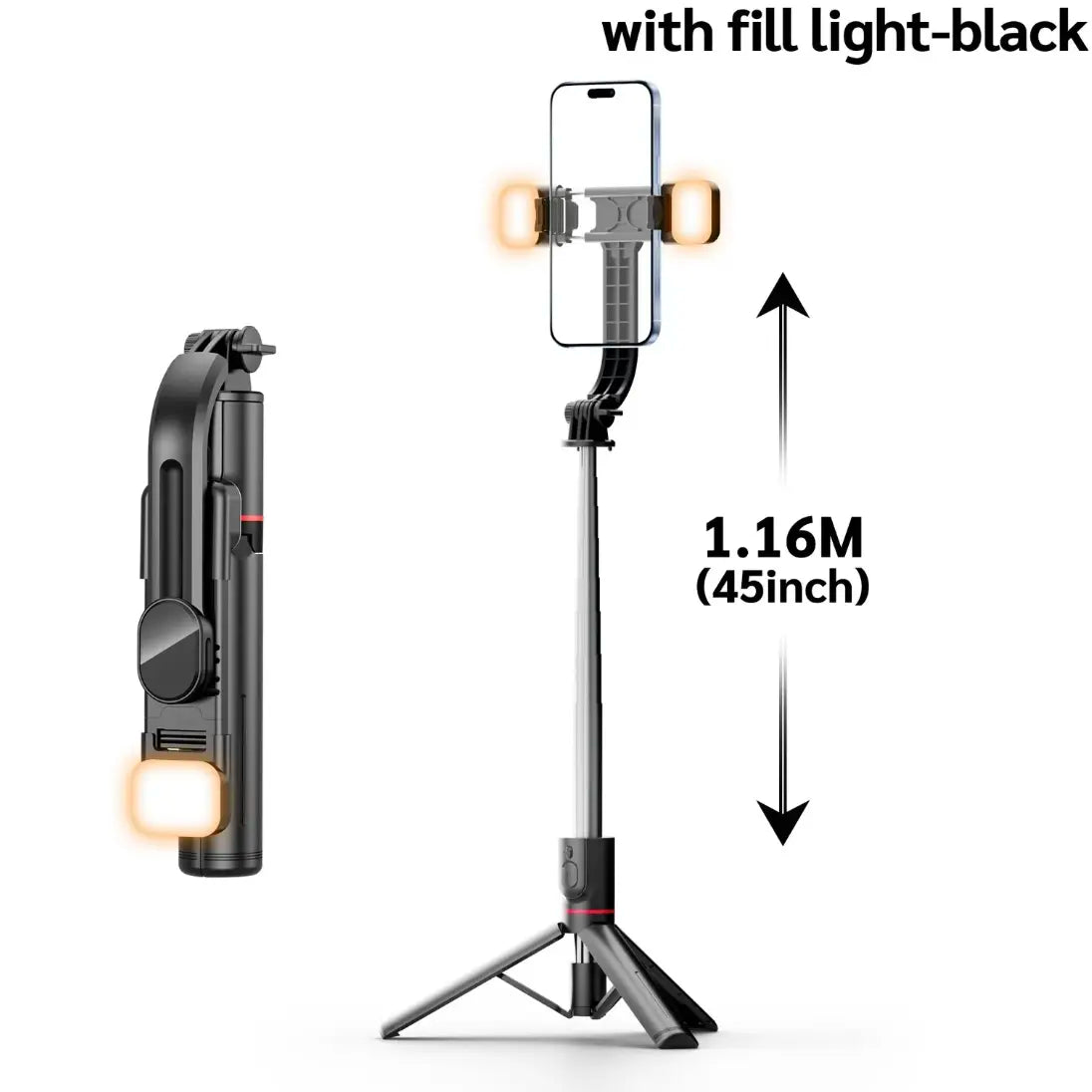 Professional Phone Selfie Stick Tripod with 360° Rotation, Bluetooth Remote, Adjustable Stand, and Optional Dual Fill Lights - Ideal for Travel and Vlogging