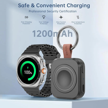 Portable Wireless Charger for Samsung Galaxy Watch Active Series 1-8 and Pro/Classic Models, 1200mAh Capacity with Fast Charging Support (Not Compatible with Apple Watch)