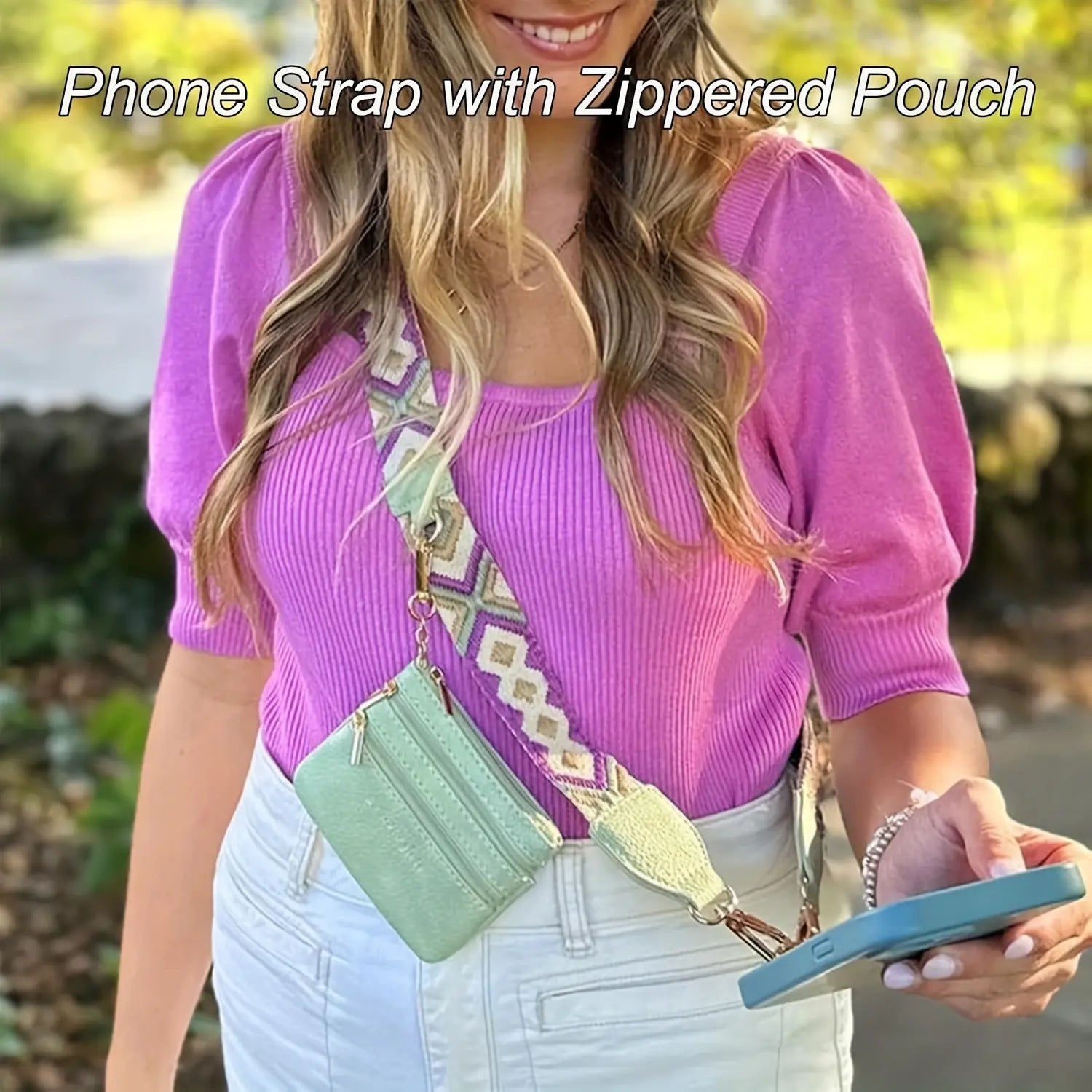 Adjustable Crossbody Phone Holder with Zip Pouch - Clip-On Hands-Free Lanyard Wallet Strap for Travel, Running, and Shopping for Men and Women