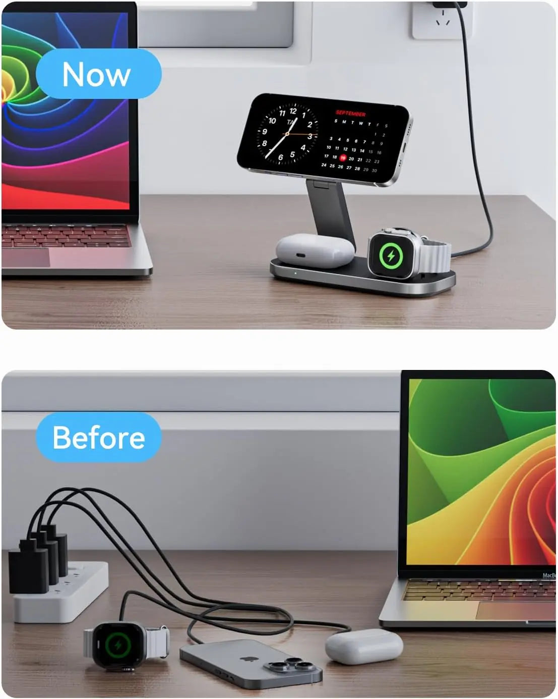 Ressonic 3-in-1 Foldable Magnetic Wireless Charging Station - 15W Fast Charging for iPhone 17/16/15/14/13/12, Apple Watch, and AirPods - Portable Travel Charging Hub with Standby Mode Support