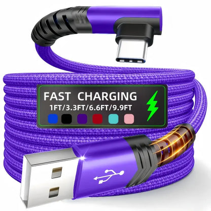 90-Degree USB C Cable - Right Angle Nylon Braided Fast Charging Cable for Smartphones, iPhone 16 Pro Max, Samsung Galaxy S24 Ultra, and iPad Air 6