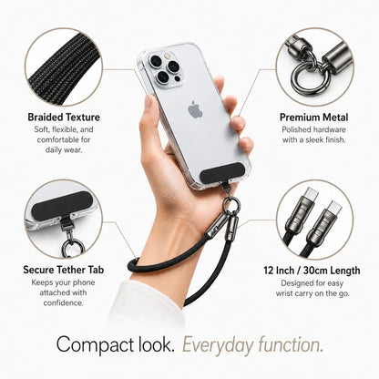 Endlesshine 2-in-1 USB-C Wrist Lanyard Charging Cable with 12-Inch Anti-Drop Phone Strap, 240W PD Support, Lightweight Braided Design for Travel, Campus, and Commute