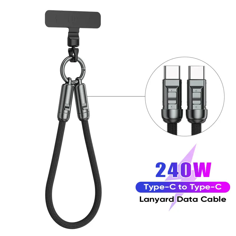 Endlesshine 2-in-1 USB-C Wrist Lanyard Charging Cable with 12-Inch Anti-Drop Phone Strap, 240W PD Support, Lightweight Braided Design for Travel, Campus, and Commute