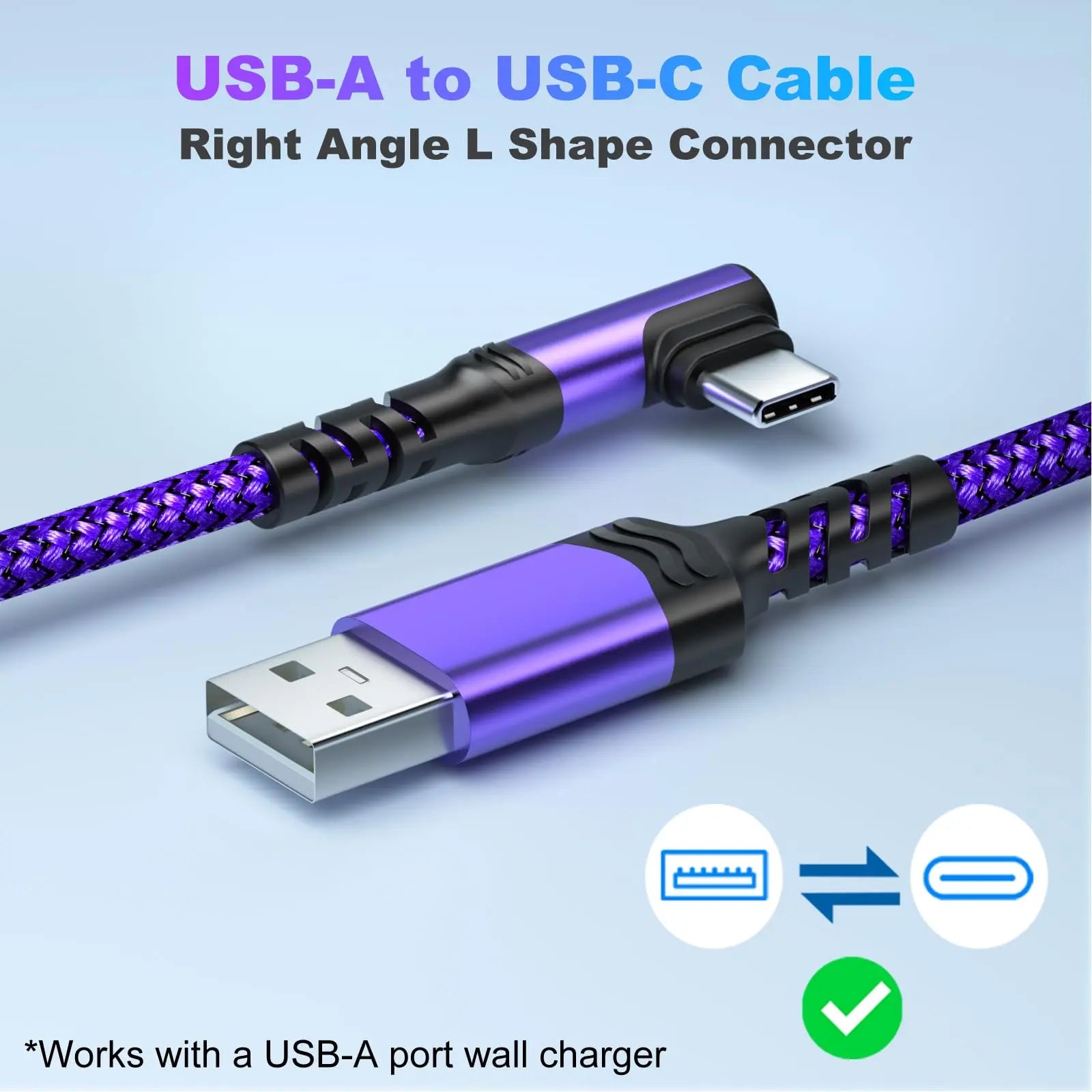 90-Degree USB C Cable - Right Angle Nylon Braided Fast Charging Cable for Smartphones, iPhone 16 Pro Max, Samsung Galaxy S24 Ultra, and iPad Air 6